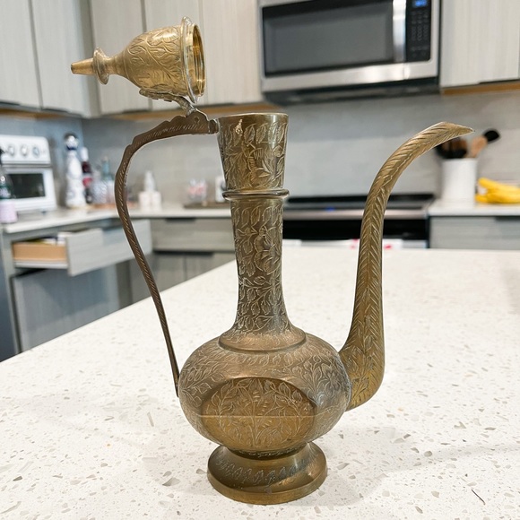 Handmade Vintage solid brass aftaba ewer. 1960’s India Surah Dallah Teapot. - Picture 2 of 8